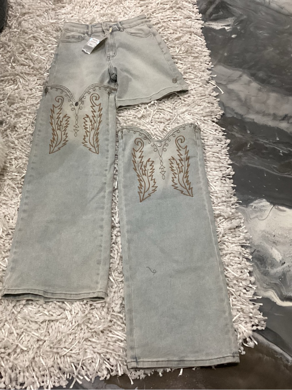 Lizette Collection Embroidered Light Blue Wide-Leg Women's Shorts/Jeans - Size S